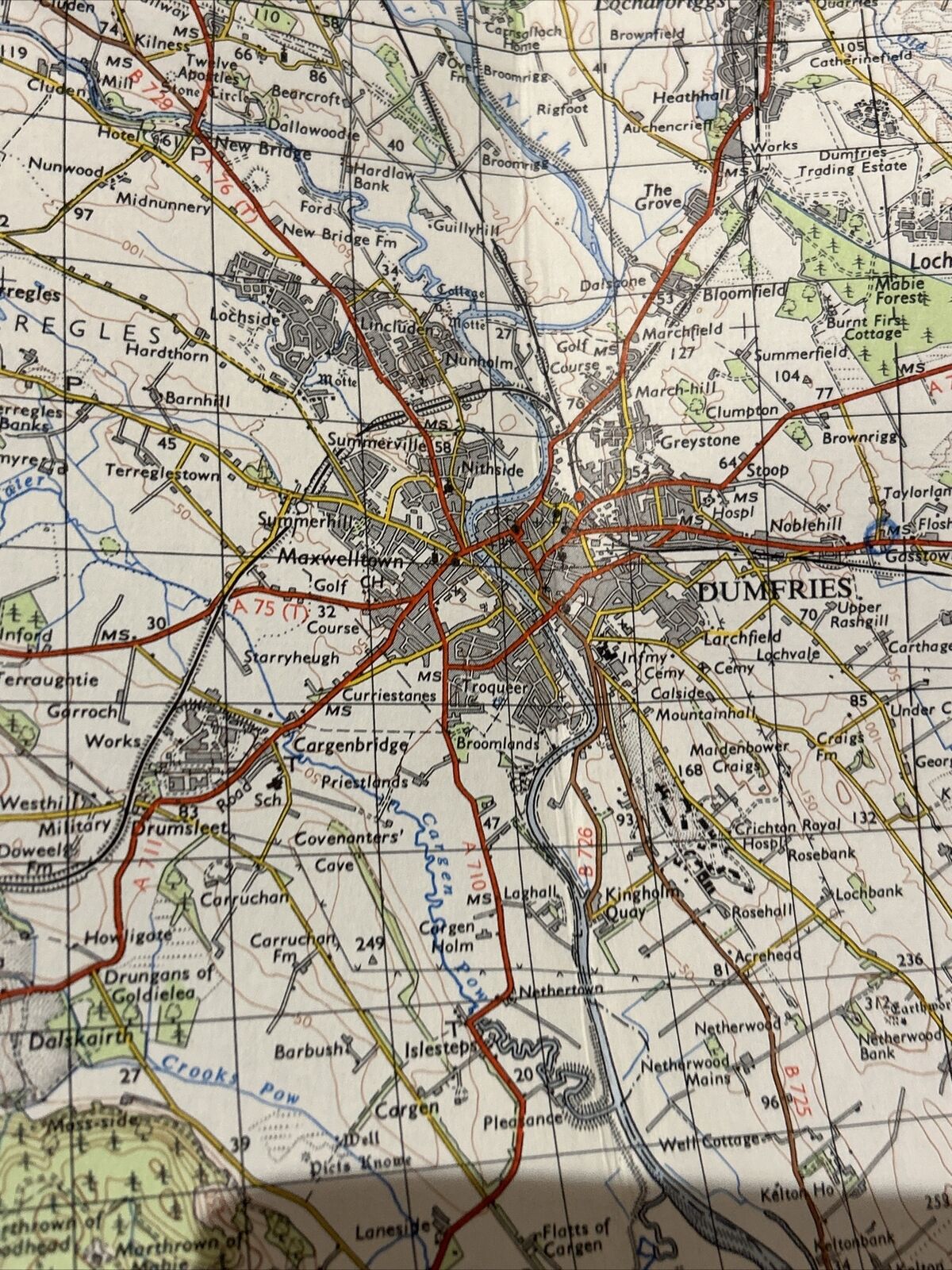 DUMFRIES Ordnance Survey Seventh Series CLOTH 1 Inch 1965 Sheet 74 Dalbeattie