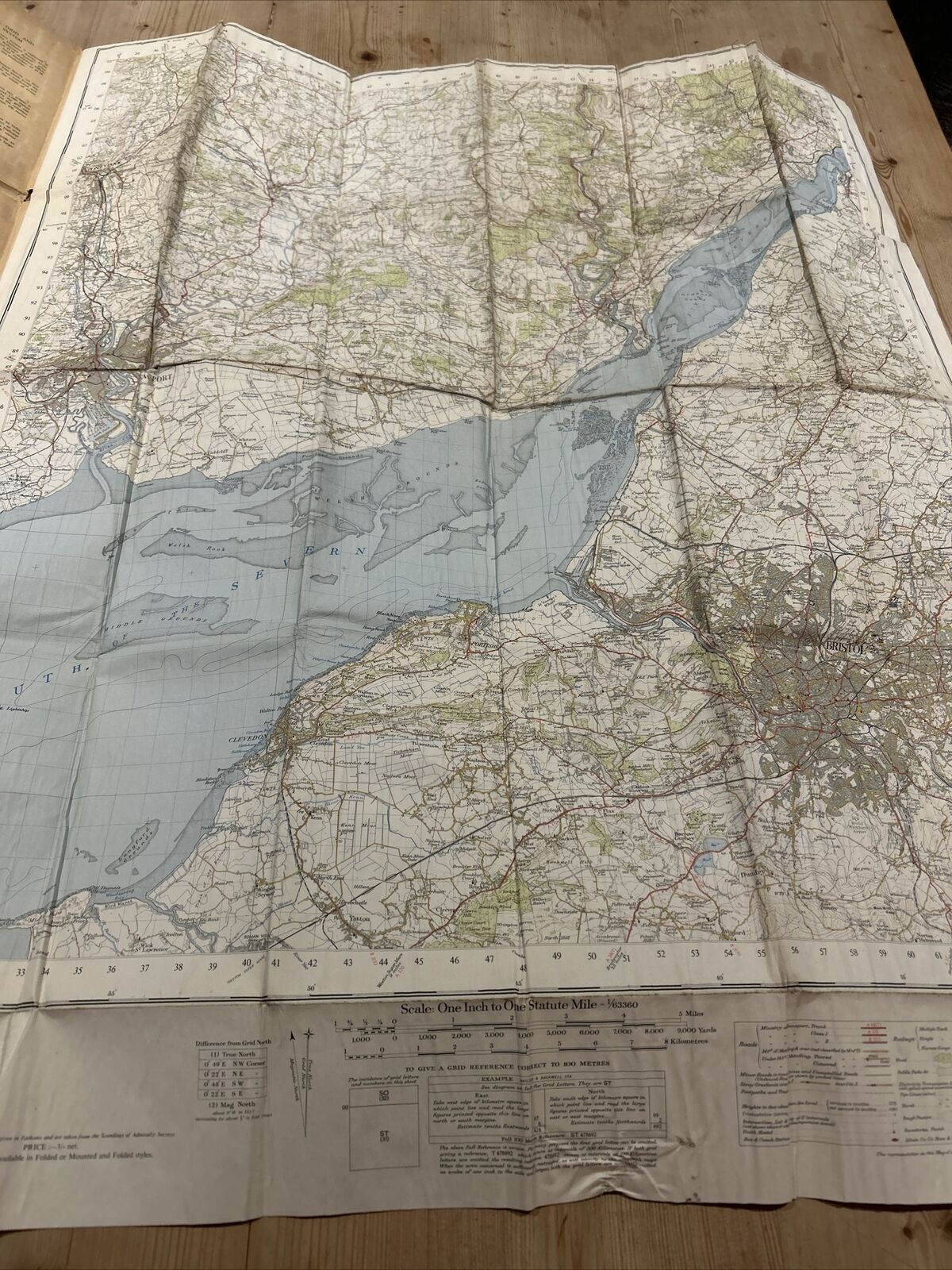 BRISTOL & NEWPORT Ordnance Survey Seventh Series CLOTH One inch 1949 Sheet 155