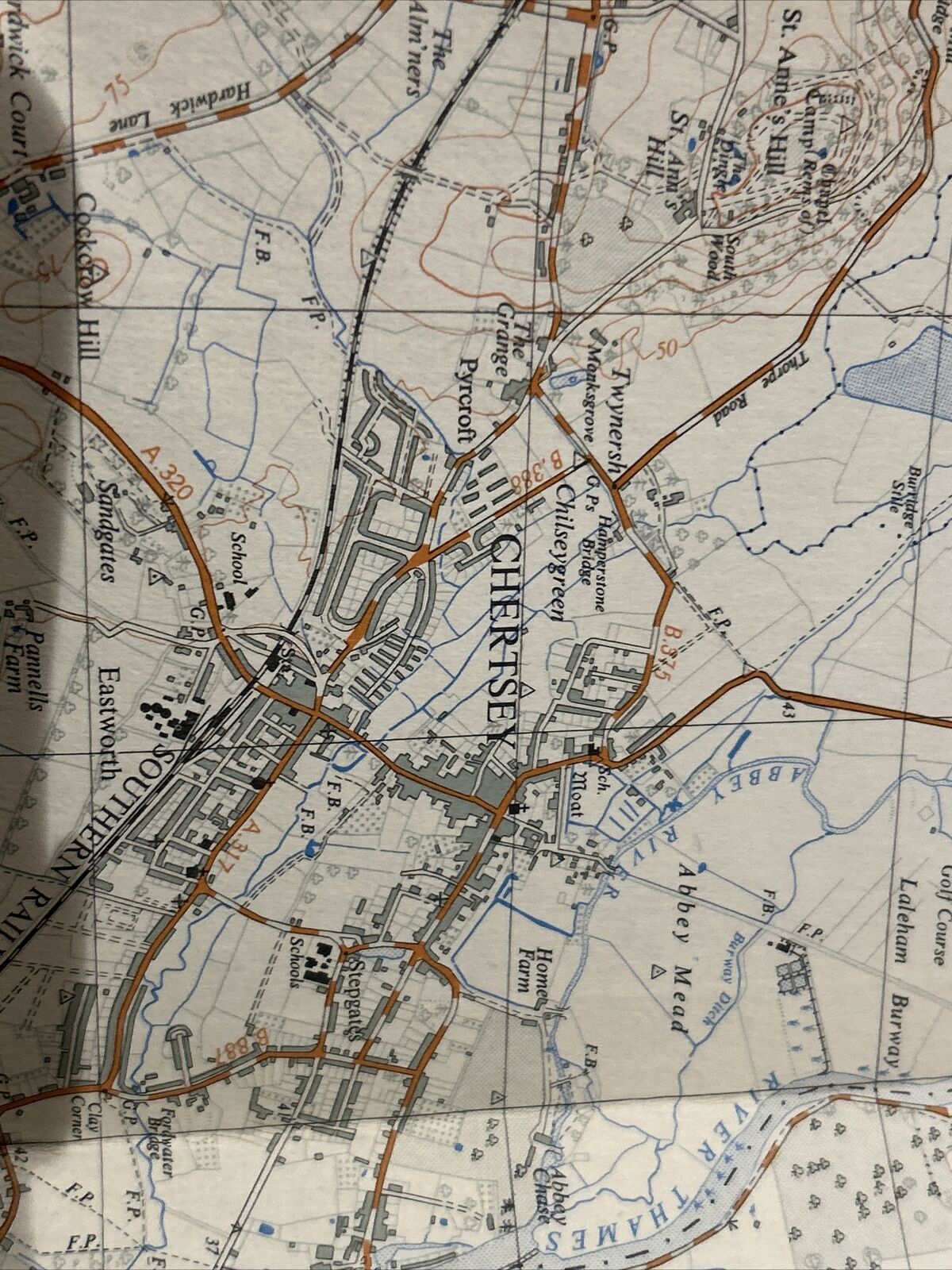 WEYBRIDGE Chertsey Ordnance Survey CLOTH Sheet 51/06 1:25000 1948 Byfleet