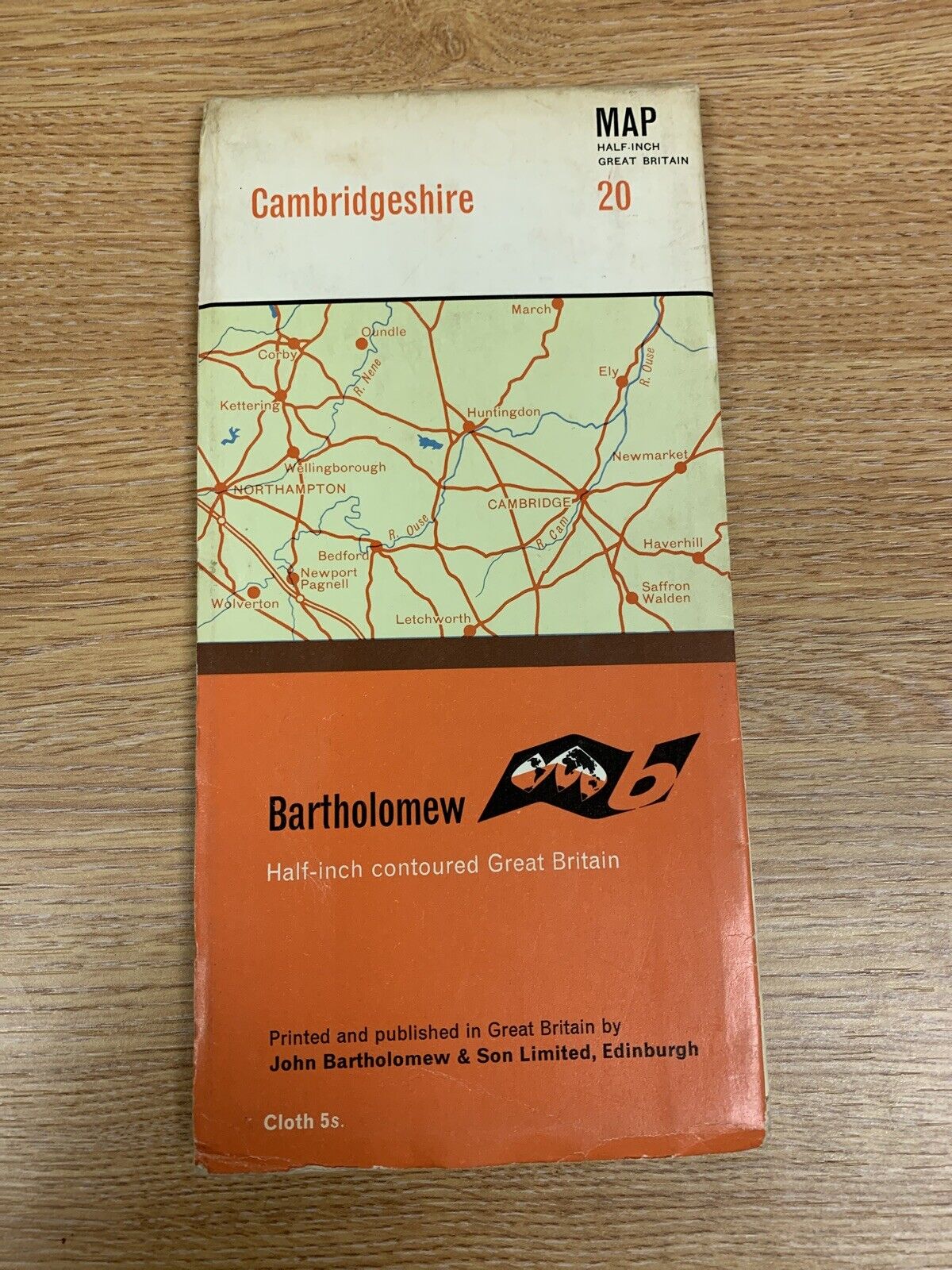 Cambridgeshire Bedford Newmarket - Bartholomew - Half Inch Cloth Map 1963 No 20