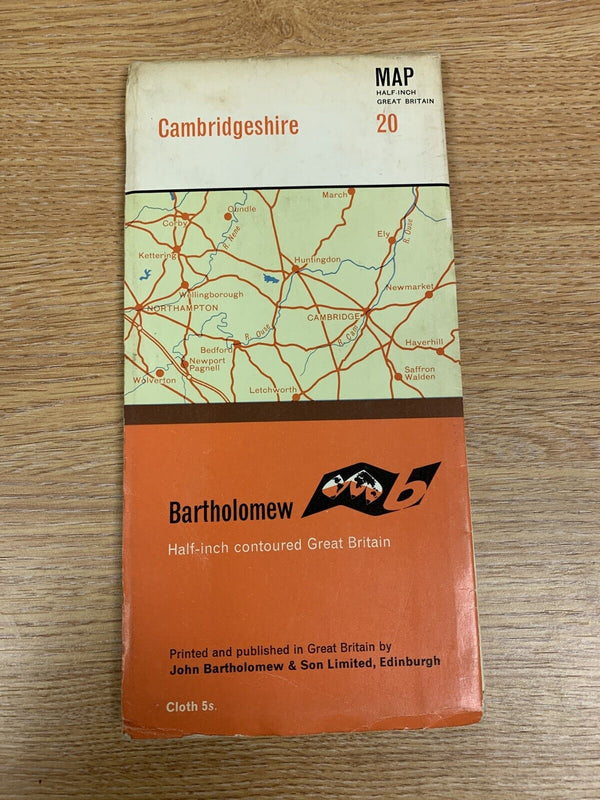 Cambridgeshire Bedford Newmarket - Bartholomew - Half Inch Cloth Map 1963 No 20