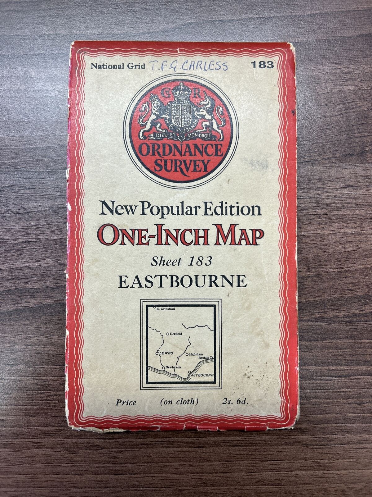 EASTBOURNE Ordnance Survey Cloth One Inch Map 1940 Sixth Edition Sheet 183