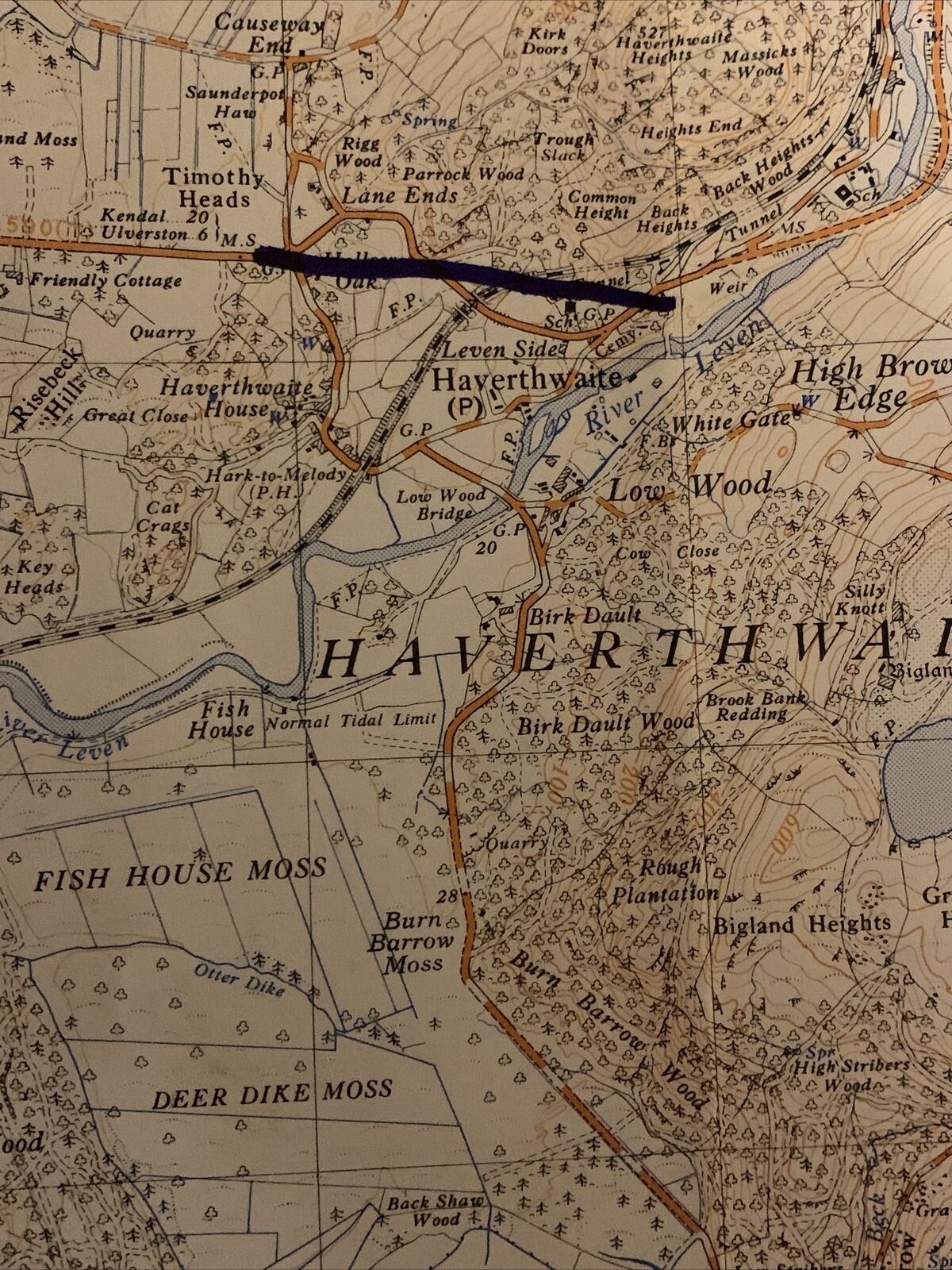 HAVERTHWAITE Ordnance Survey 2 And A Half Inch Map 1:25000 1966 Sheet SD38 Lakes