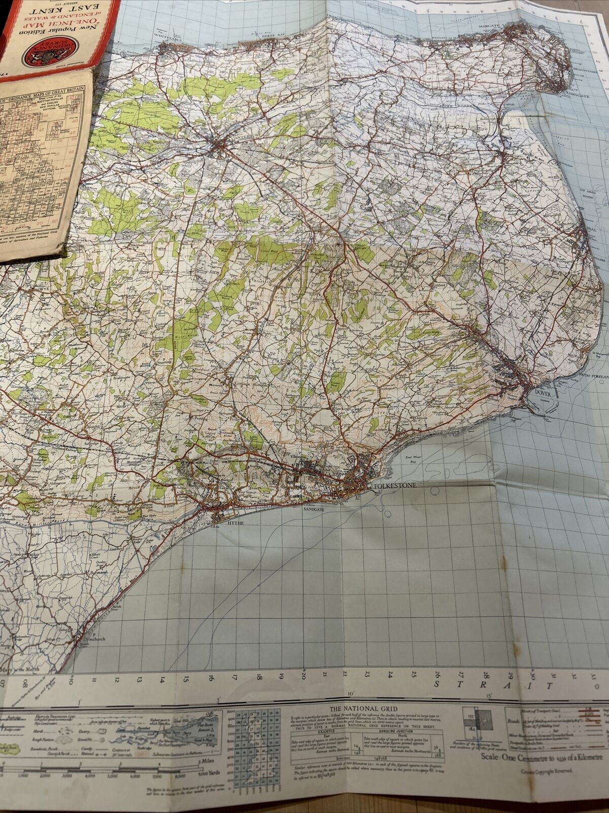 EAST KENT Ordnance Survey Cloth One Inch Map 1945 Sixth Edition Sheet 173 Deal