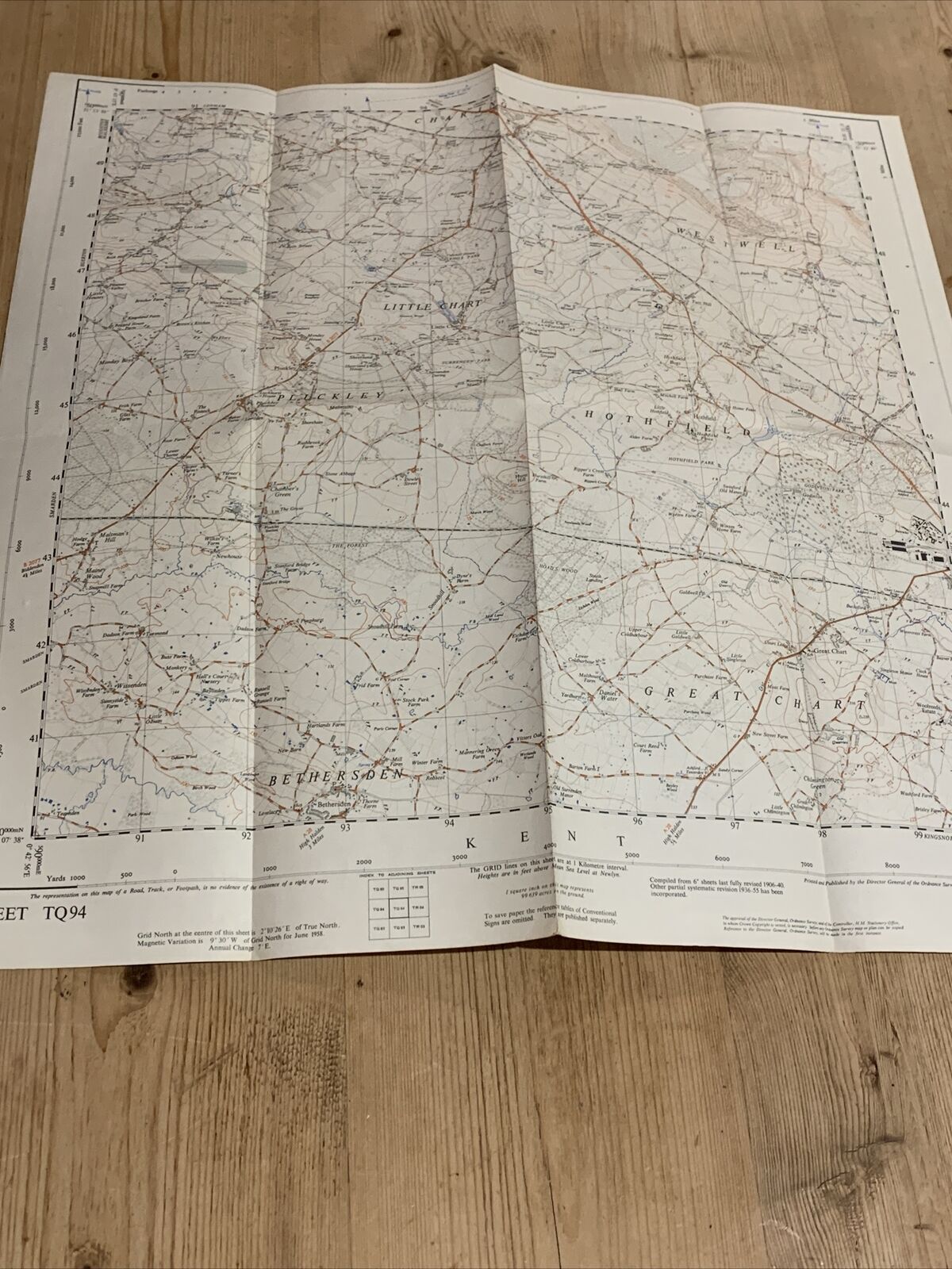 CHARING Pluckley Ordnance Survey 1:25000 First Series 1958 TQ94 Hothfield