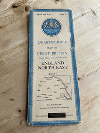 ENGLAND NORTH EAST Ordnance Survey CLOTH Sh 3 Quarter Inch Map 4th Ed 1946 York