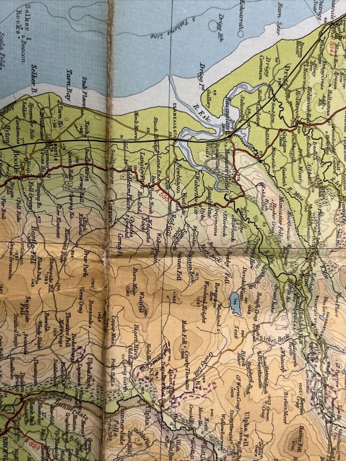 ENGLISH LAKES CLOTH Bartholomew  Half Inch Map 1965 No 34 Lake District Cartmel