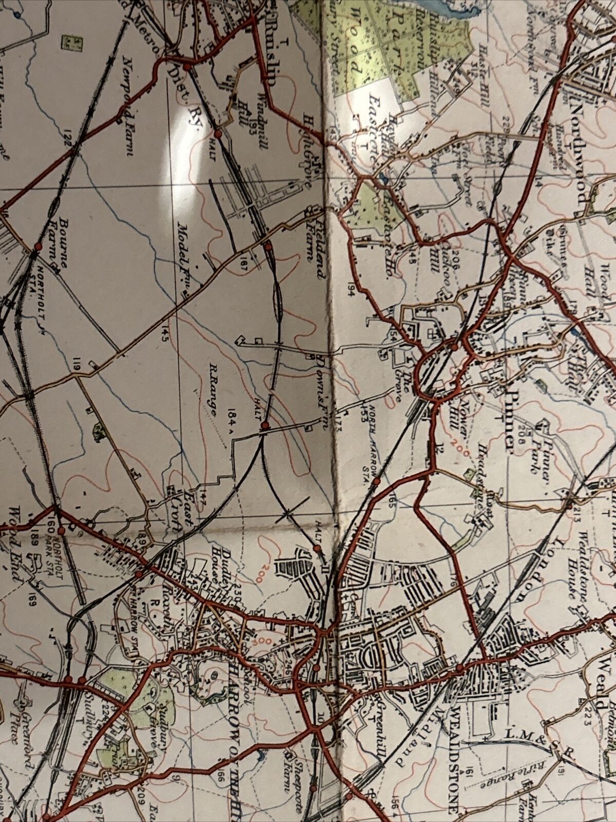 WATFORD Ordnance Survey Cloth One In Map 1929 Rev 32 Sheet 106 Marlow St Albans