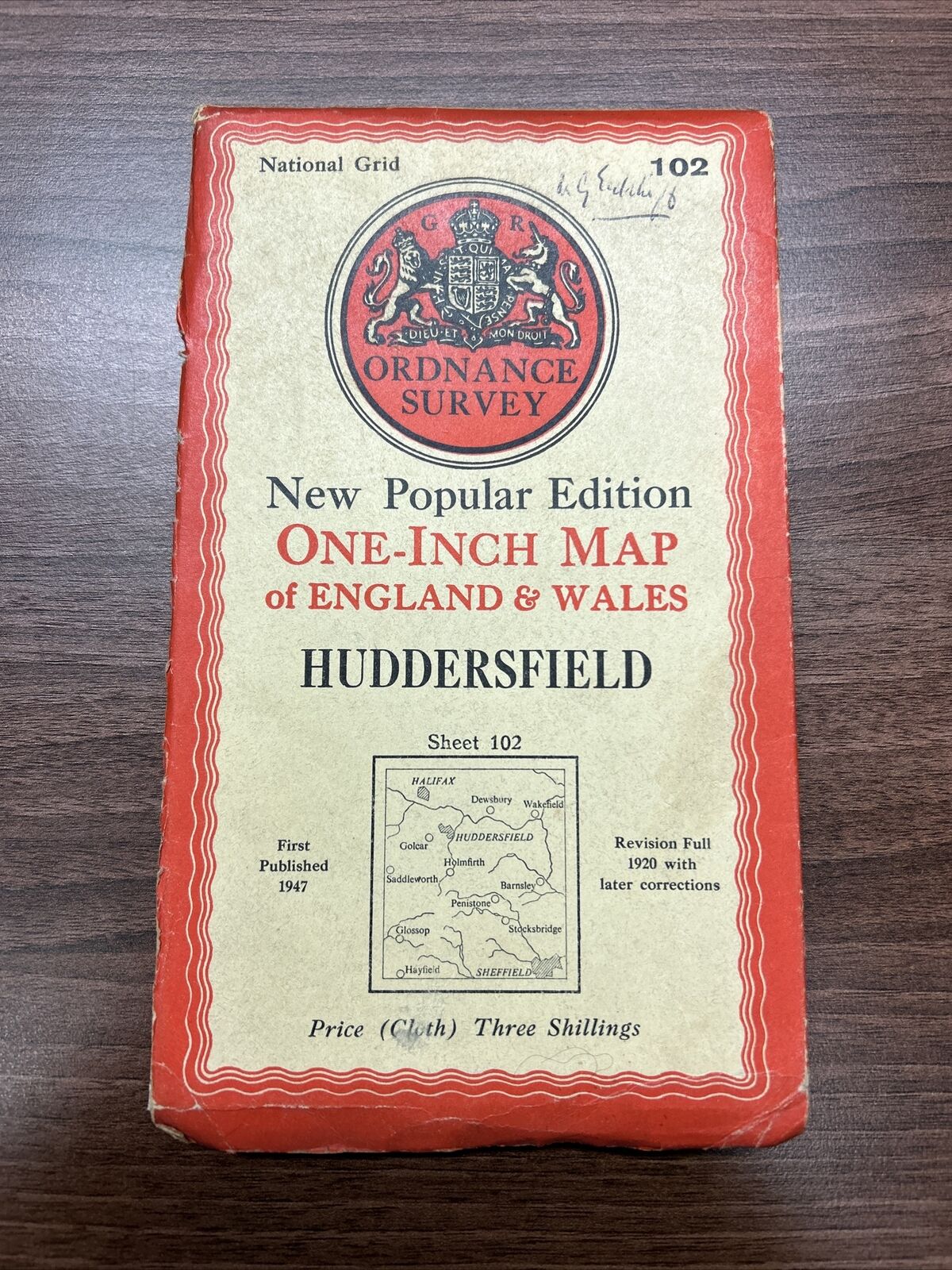 HUDDERSFIELD Ordnance Survey Cloth One Inch Map 1947 Sixth Edition Sheet 102