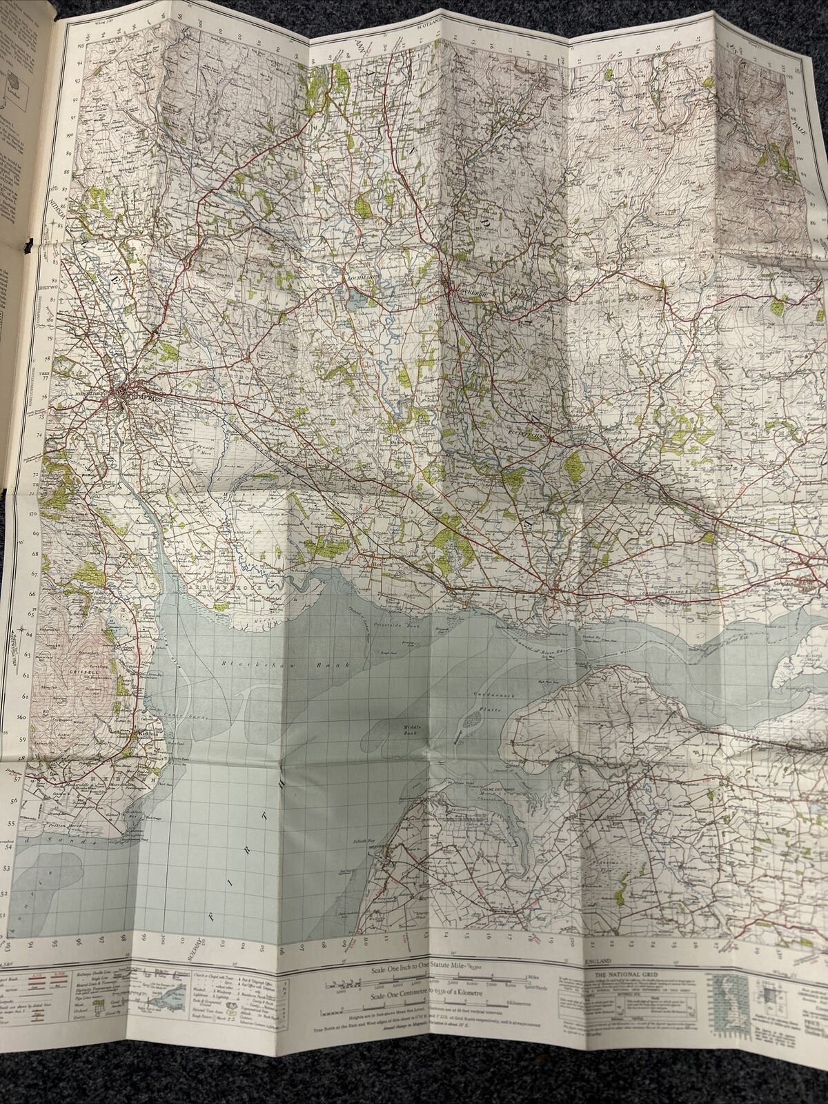 DUMFRIES Ordnance Survey Cloth One Inch Map 1947 Sixth Edition Sheet 75 Gretna