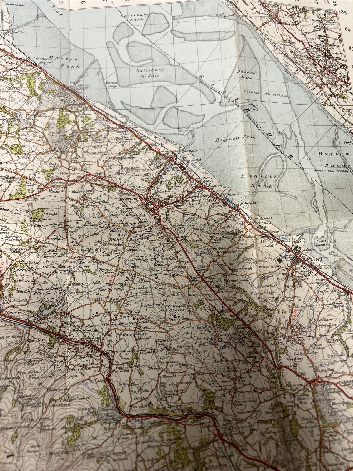 DENBIGH Ordnance Survey Cloth One Inch Map 1947 Sixth Edition Sheet 108 Mold