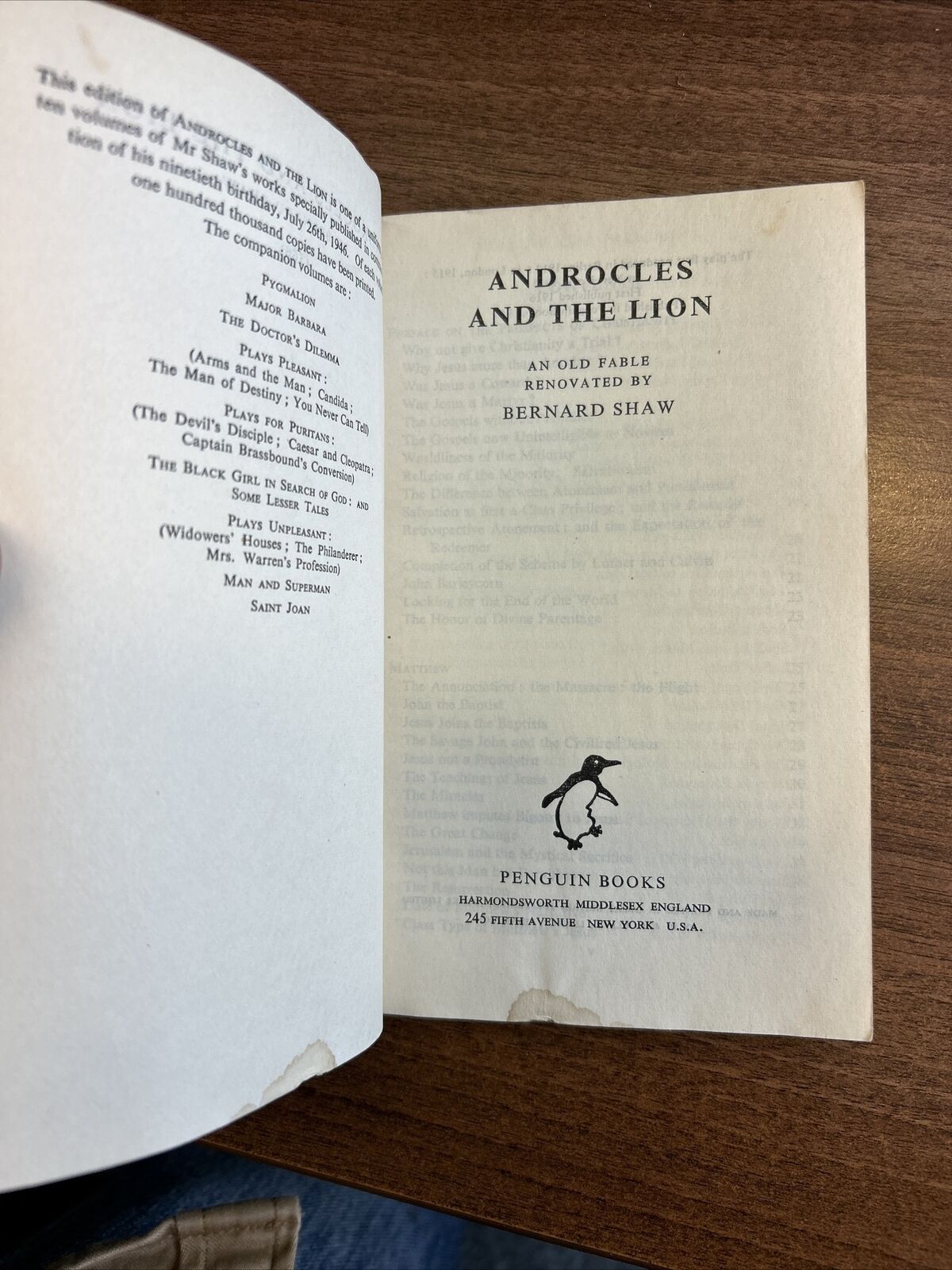 ANDROCLES AND THE LION By Bernard Shaw - Penguin Books No 566 1946