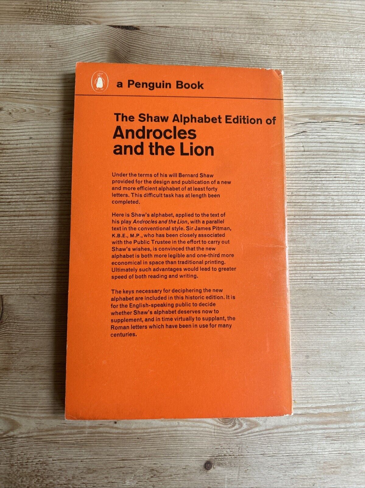 THE SHAW ALPHABET EDITION OF ANDROCLES AND THE LION - Penguin Books No Q29 1962