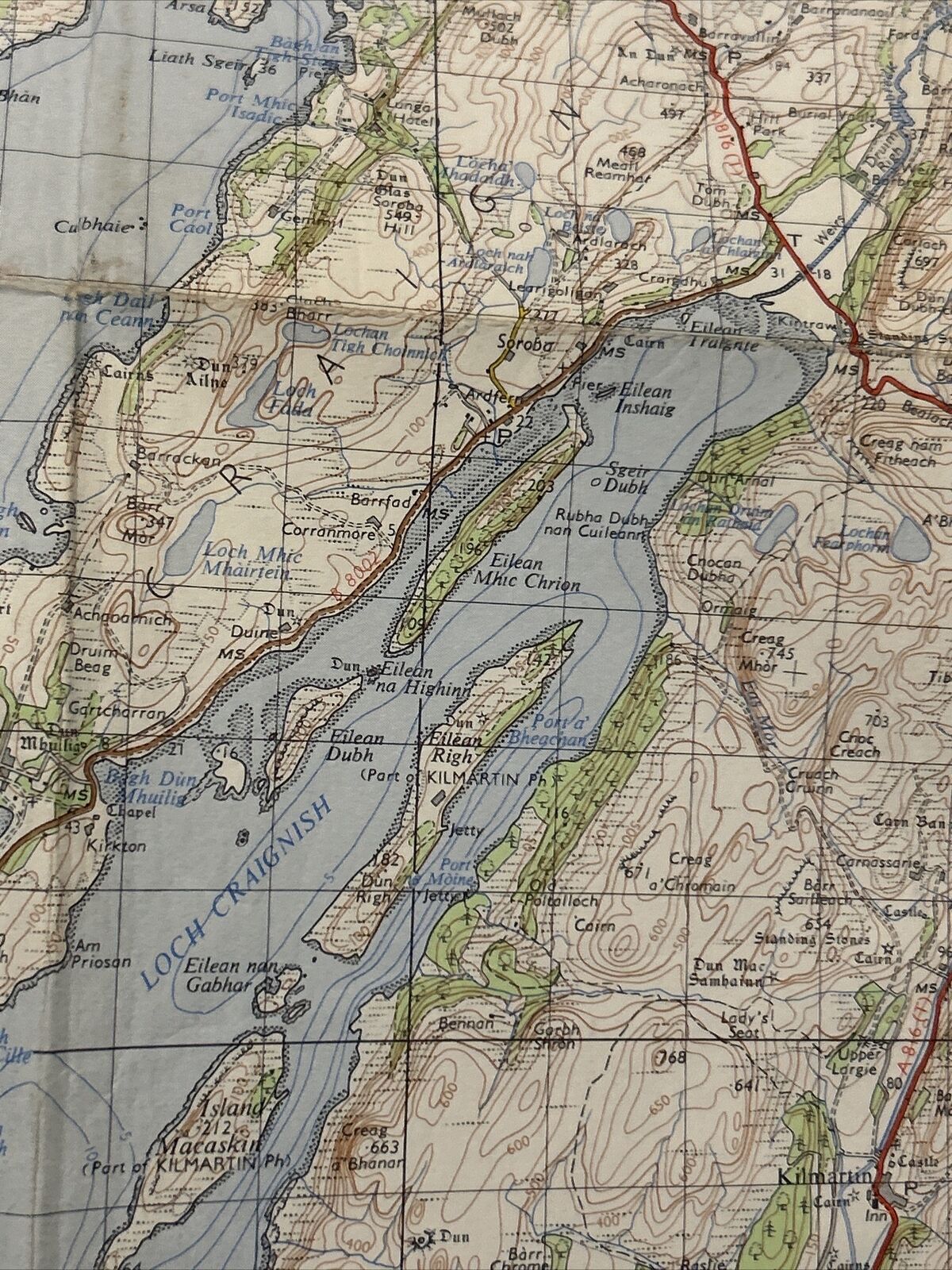 LOCH AWE Ordnance Survey Seventh Series CLOTH One inch 1956/62 Sheet 52 Scarba