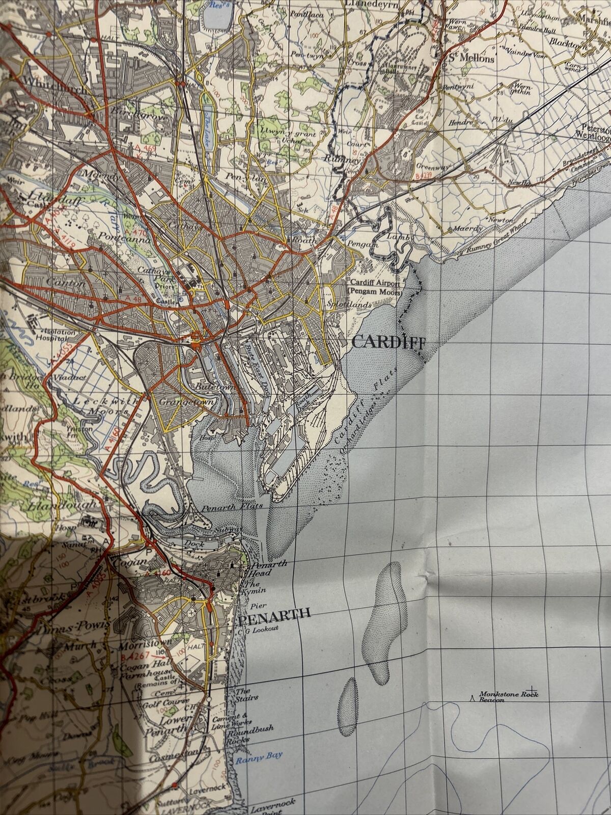 CARDIFF Ordnance Survey One Inch Map 1956 Seventh Edition Sheet 154 Bridgend