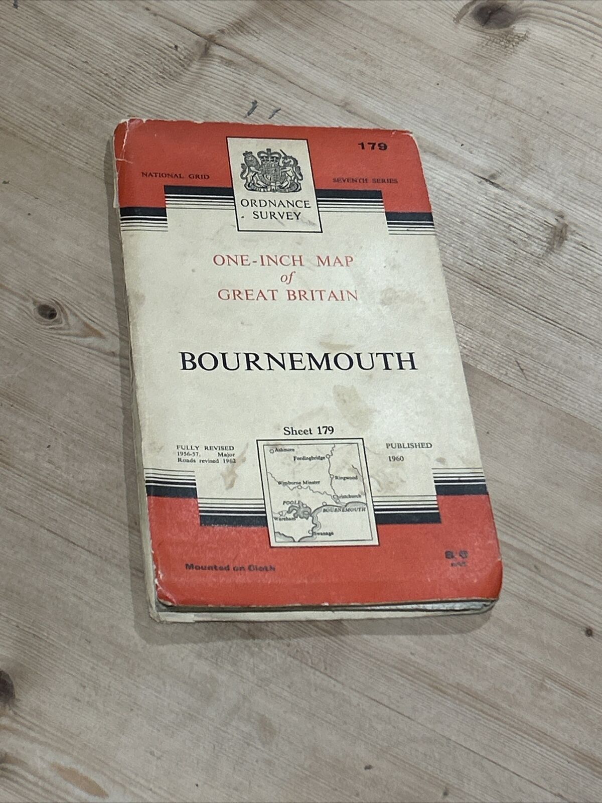 BOURNEMOUTH is Ordnance Survey Seventh Series CLOTH One Inch Map Sheet 179 1960