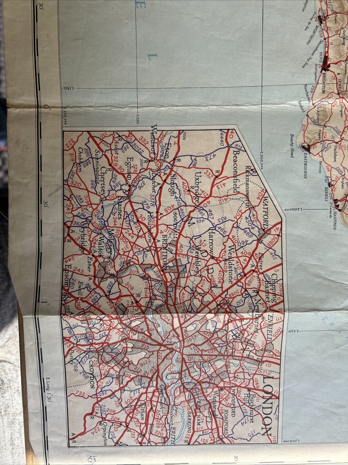 1932 Ordnance Survey CLOTH Road Map - Sheet 2 South Ten Miles To Inch Route Plan