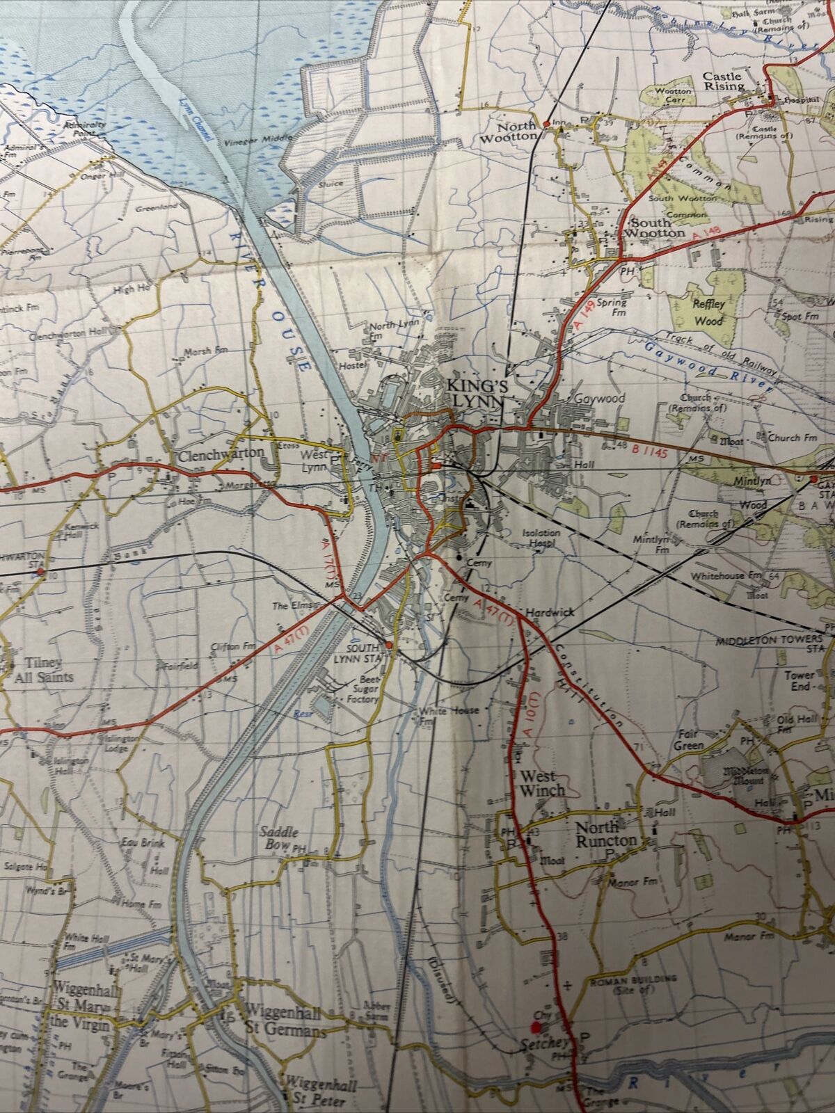 KINGS LYNN Ordnance Survey Seventh Series CLOTH Map 1954 Sheet 124 Wisbech