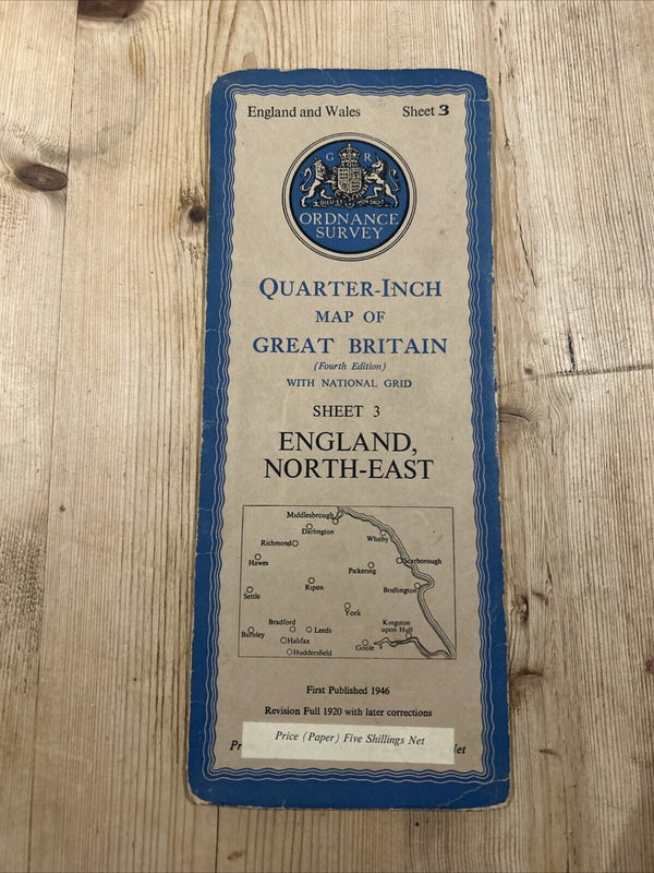 ENGLAND NORTH EAST Ordnance Survey Sheet 3 Quarter Inch Map Fourth Edition 1946