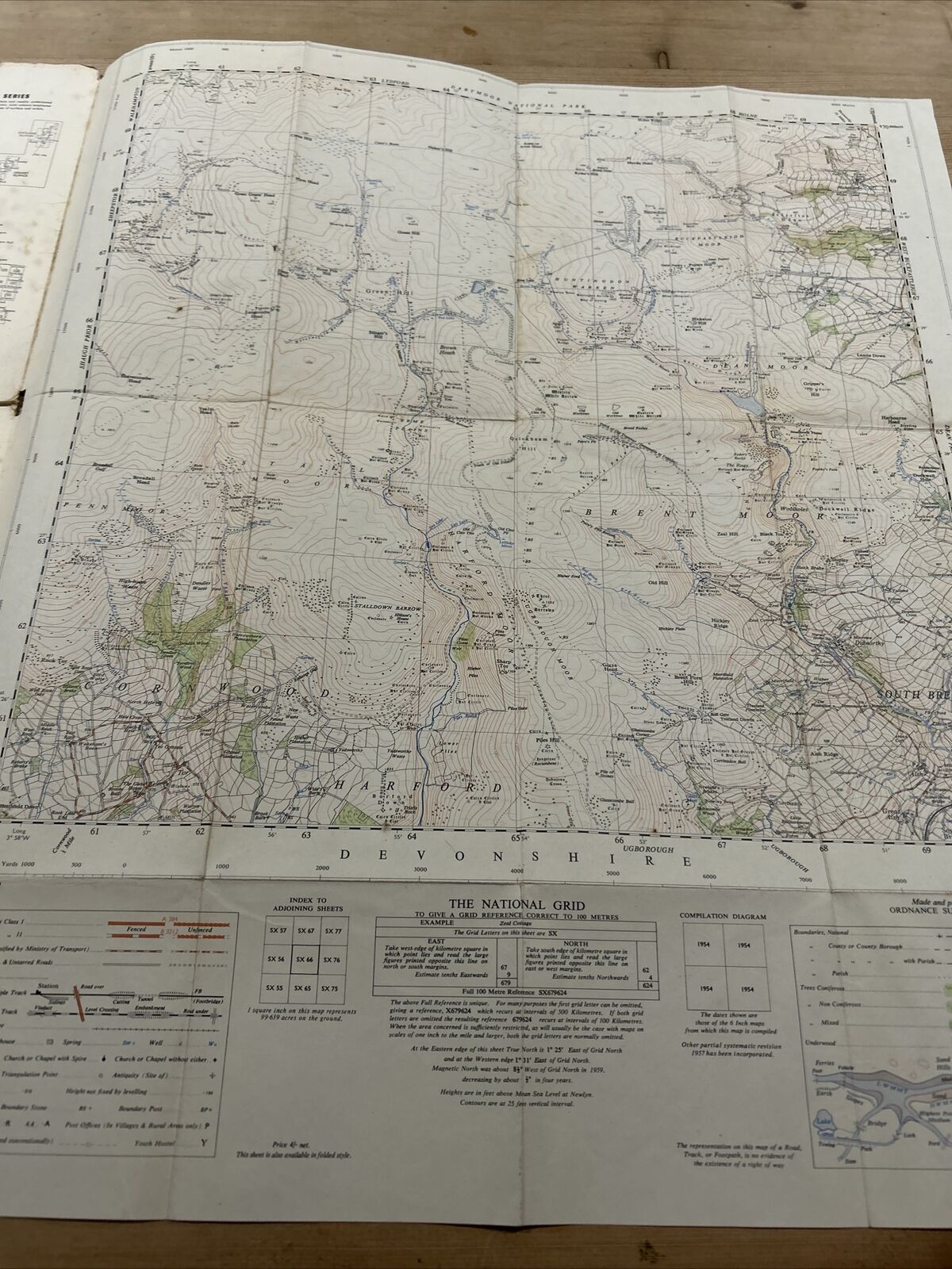 BRENT MOOR 1959 Ordnance Survey Sheet SX66 2 & Half Inch MAP Devon Hayford Hall