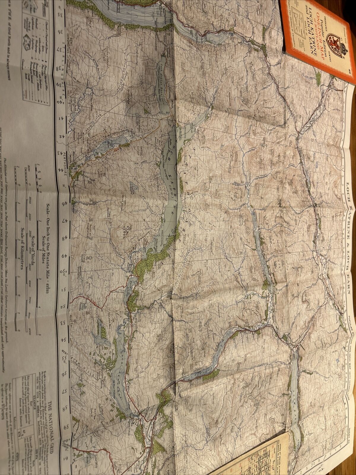 LOCH KATRINE & LOCH EARN Ordnance Survey One Inch Sheet 62 Popular Edition 1945