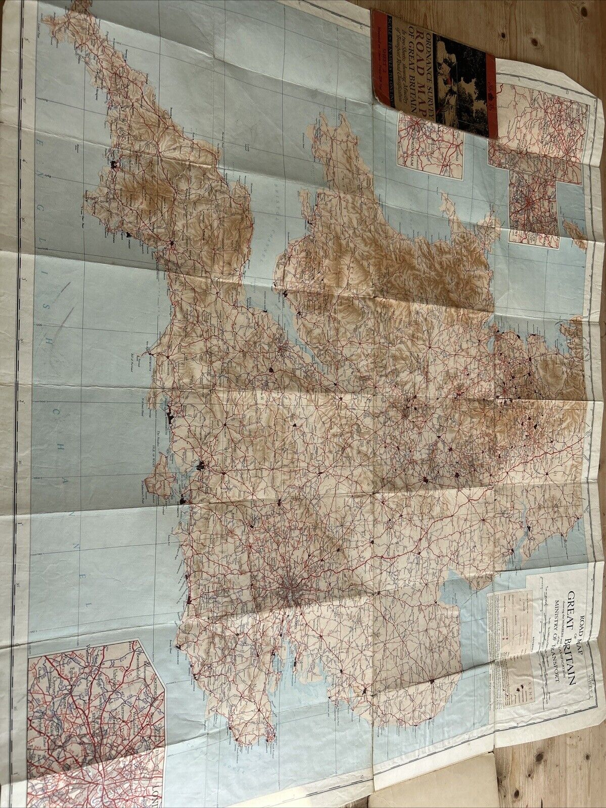 1932 Ordnance Survey CLOTH Road Map - Sheet 2 South Ten Miles To Inch Route Plan