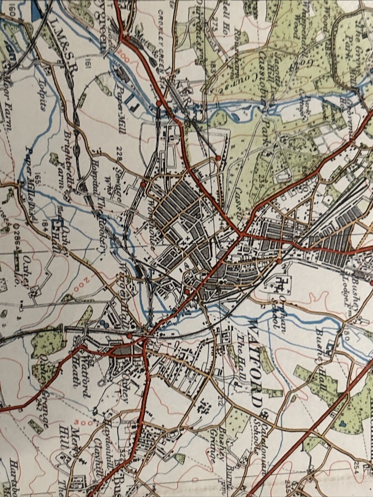 WATFORD Ordnance Survey Cloth One In Map 1929 Rev 32 Sheet 106 Marlow St Albans