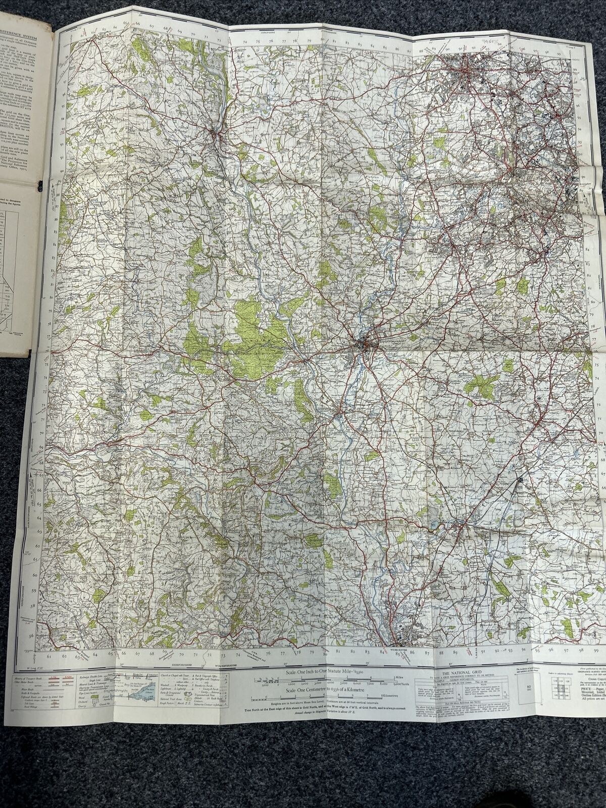 KIDDERMINSTER Ordnance Survey Cloth One Inch Map 1947 Sixth Edition Sheet 130