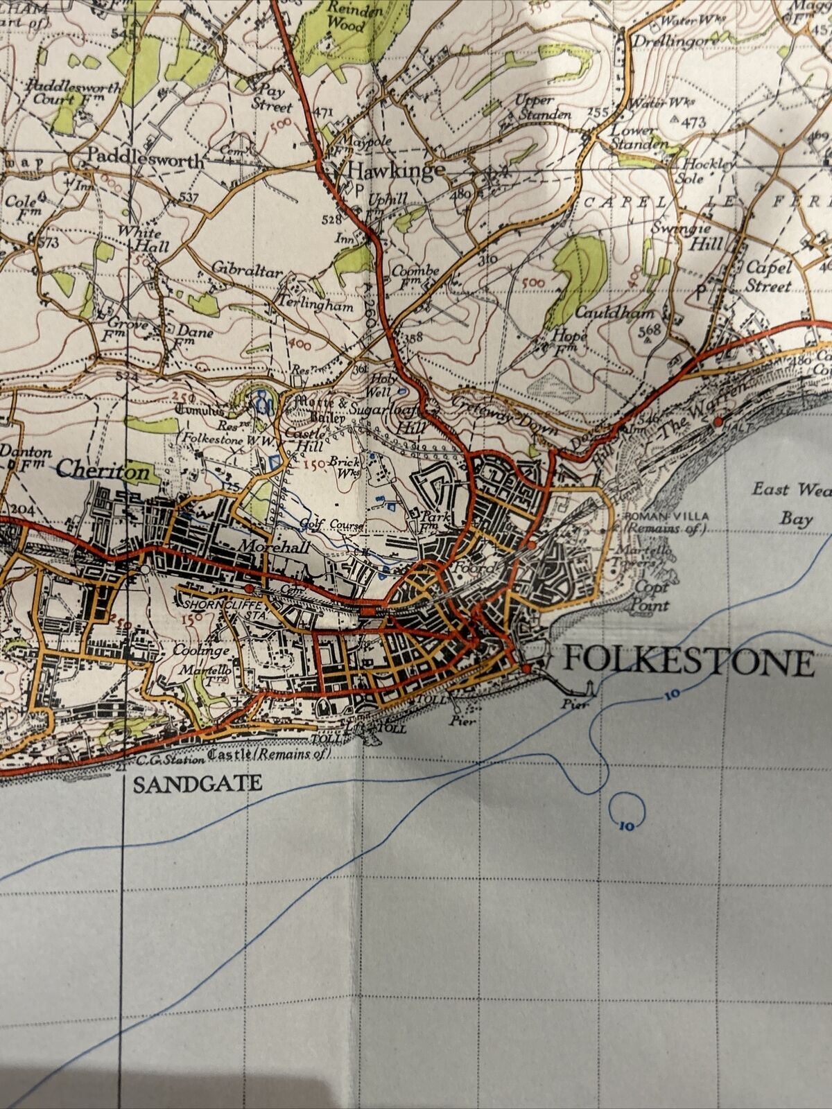 EAST KENT Ordnance Survey Cloth One Inch Map 1945 Sixth Edition Sheet 173 Deal