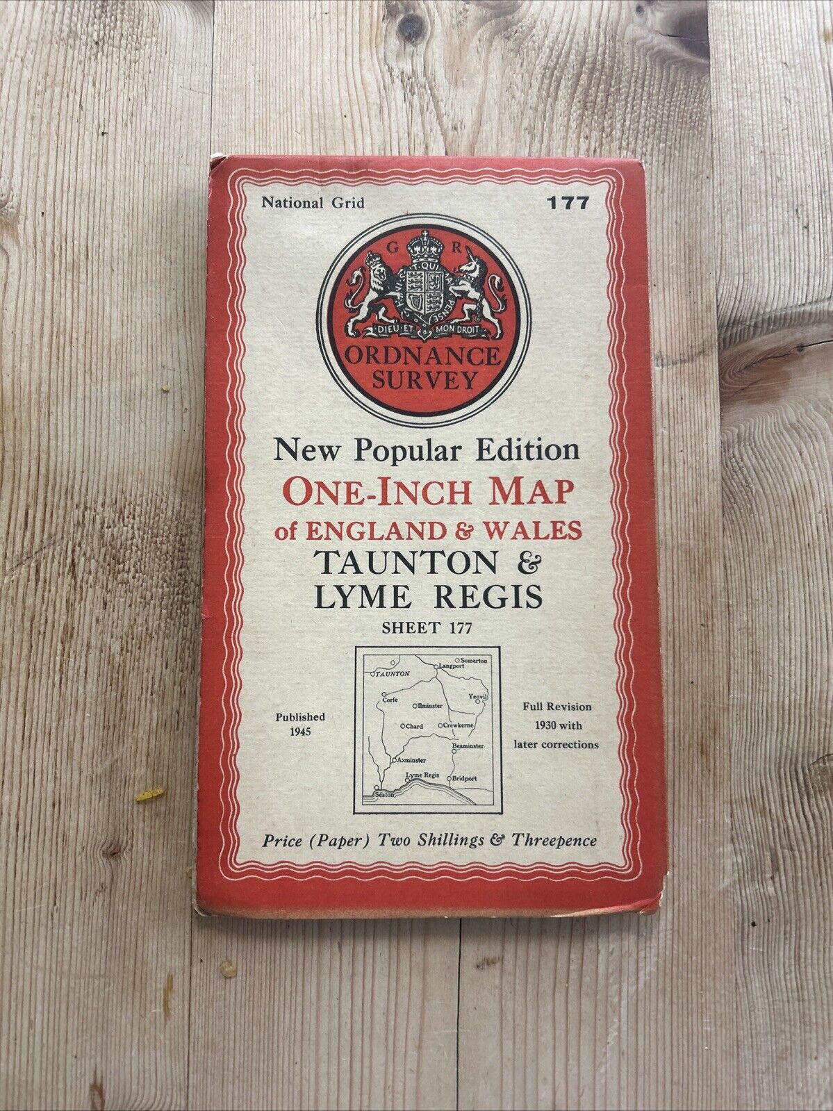 TAUNTON & LYME REGIS Ordnance Survey Sixth Series Paper Map 1945 Sheet 177