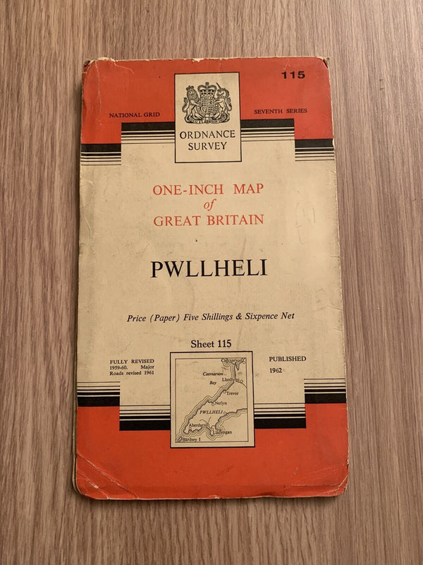 PWLLHELI Ordnance Survey Paper Map 1961 Seventh Series No 115 Lleyn Peninsular