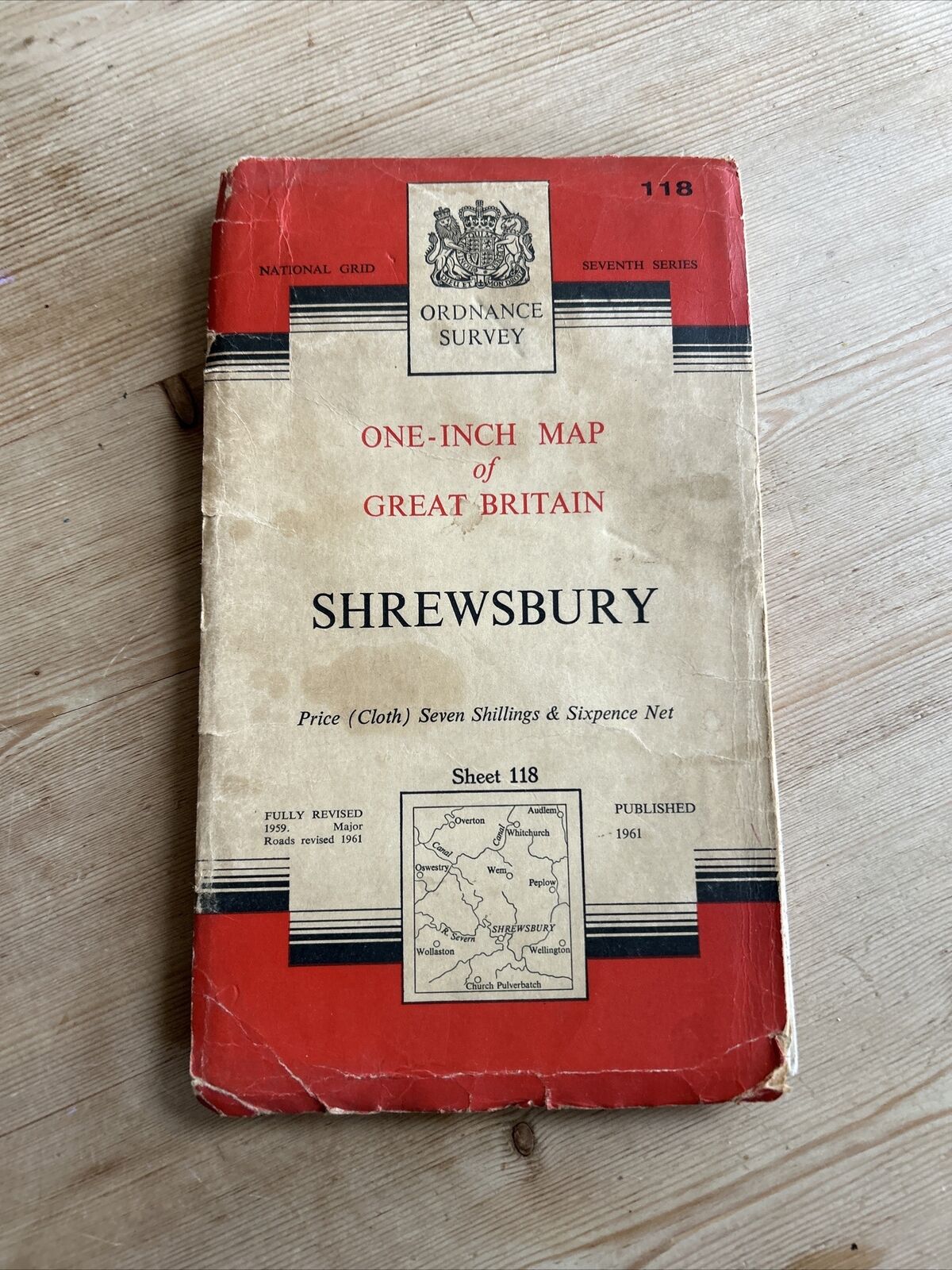 SHREWSBURY Ordnance Survey Seventh Series CLOTH One inch 1961 Sheet 118 Hodnet