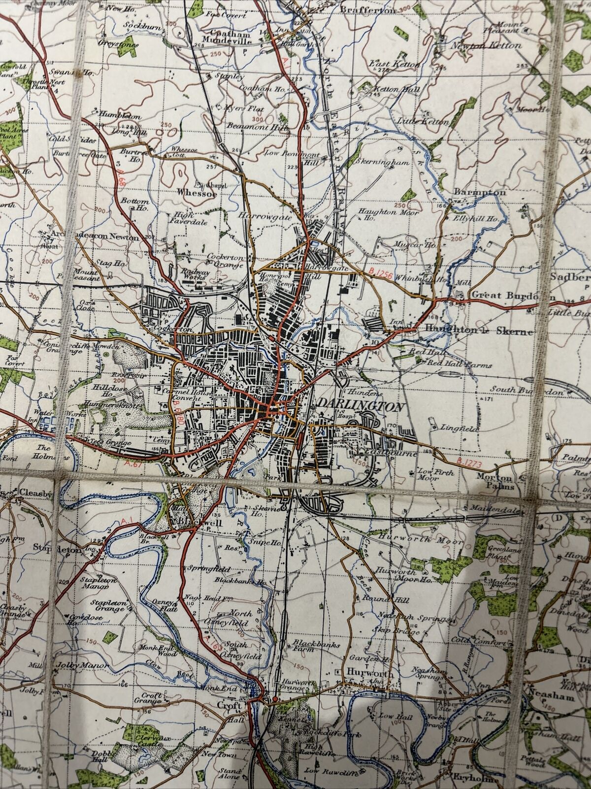 DURHAM Ordnance Survey Cloth One Inch Map 1947 Sixth Edition Sheet 85 Dissected