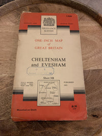 CHELTENHAM & EVESHAM 1953 Edition CLOTH Ordnance Survey 1 Inch Map No 144