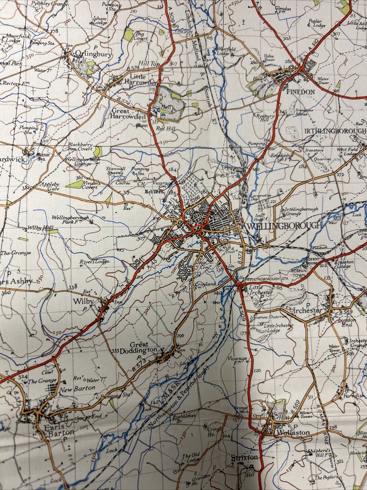 NORTHAMPTON Ordnance Survey Cloth One Inch Map 1947 Sixth Edition Sheet 133