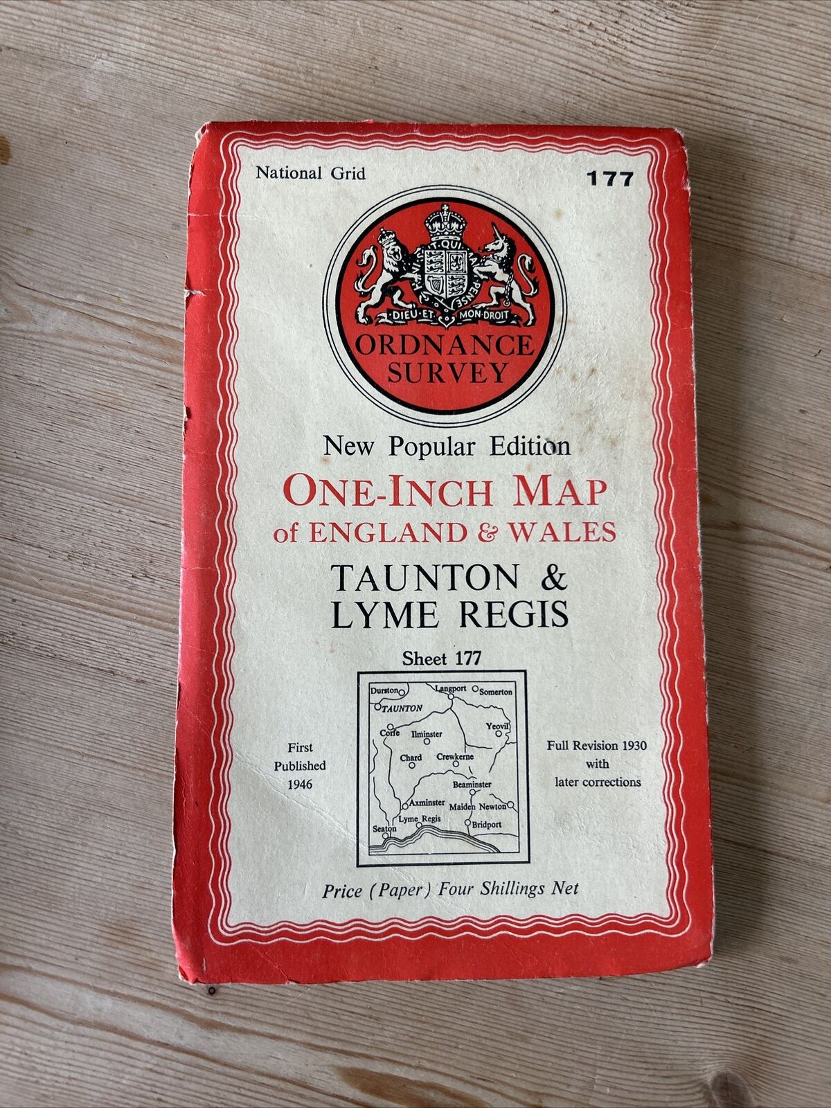 TAUNTON & LYME REGIS Ordnance Survey Sixth Series Paper Map 1946 Sheet 177