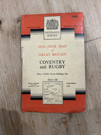 COVENTRY & RUGBY Ordnance Survey Seventh Series CLOTH One inch 1954 Sheet 132