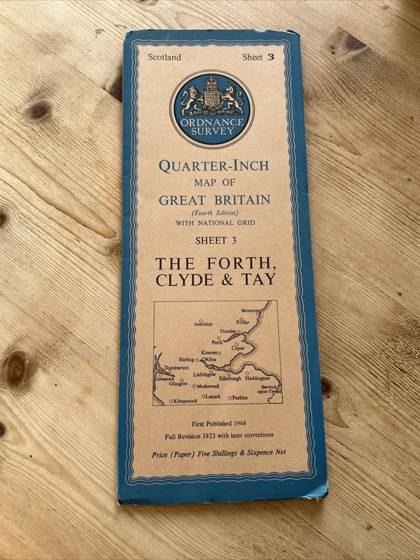 THE FORTH CLYDE & TAY Ordnance Survey Paper Sheet 3 Quarter Inch Map 4th Ed 1946