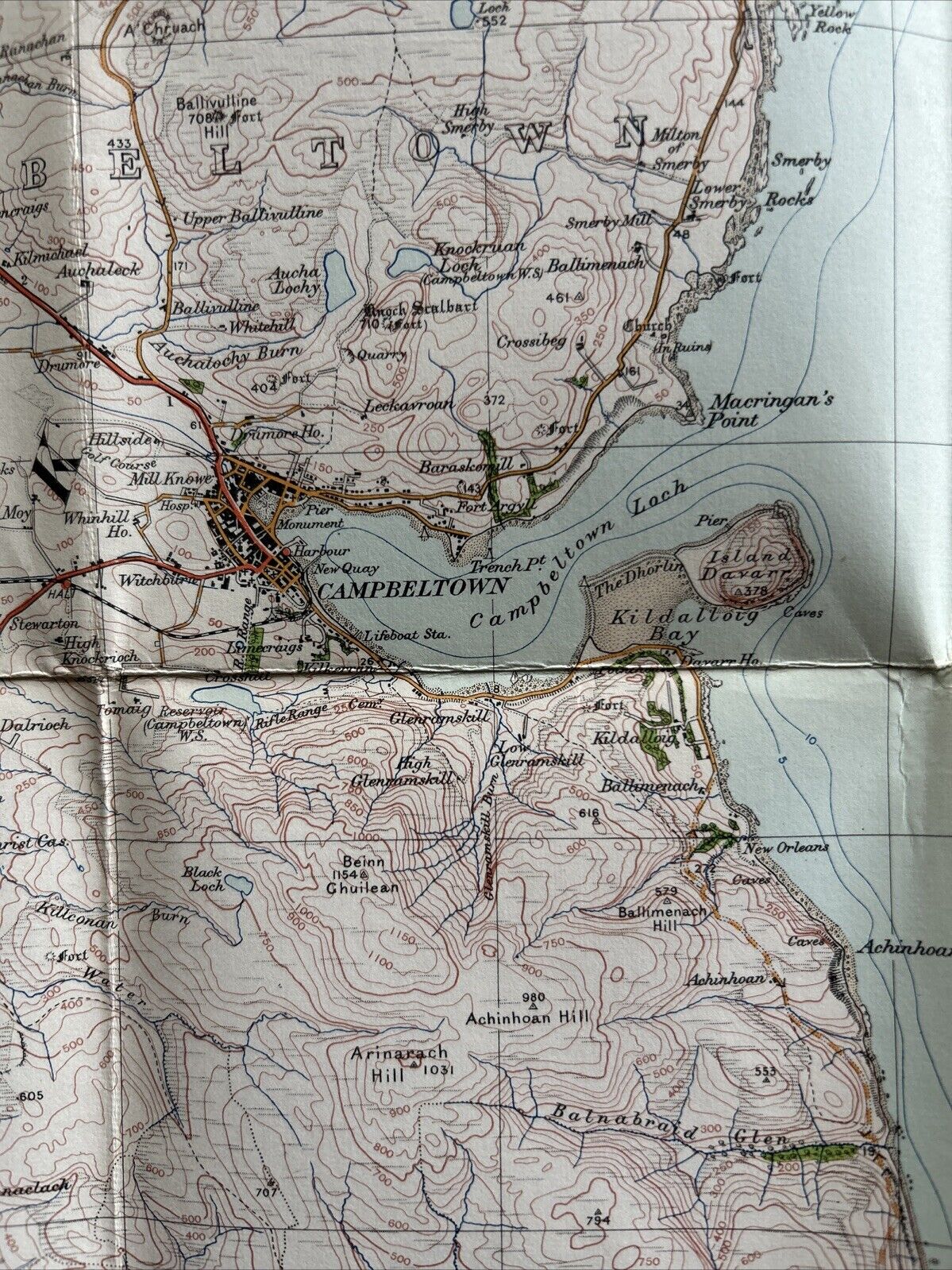 KINTYRE Ordnance Survey One Inch CLOTH Sheet 76 Popular Edition 1926 Campbeltown