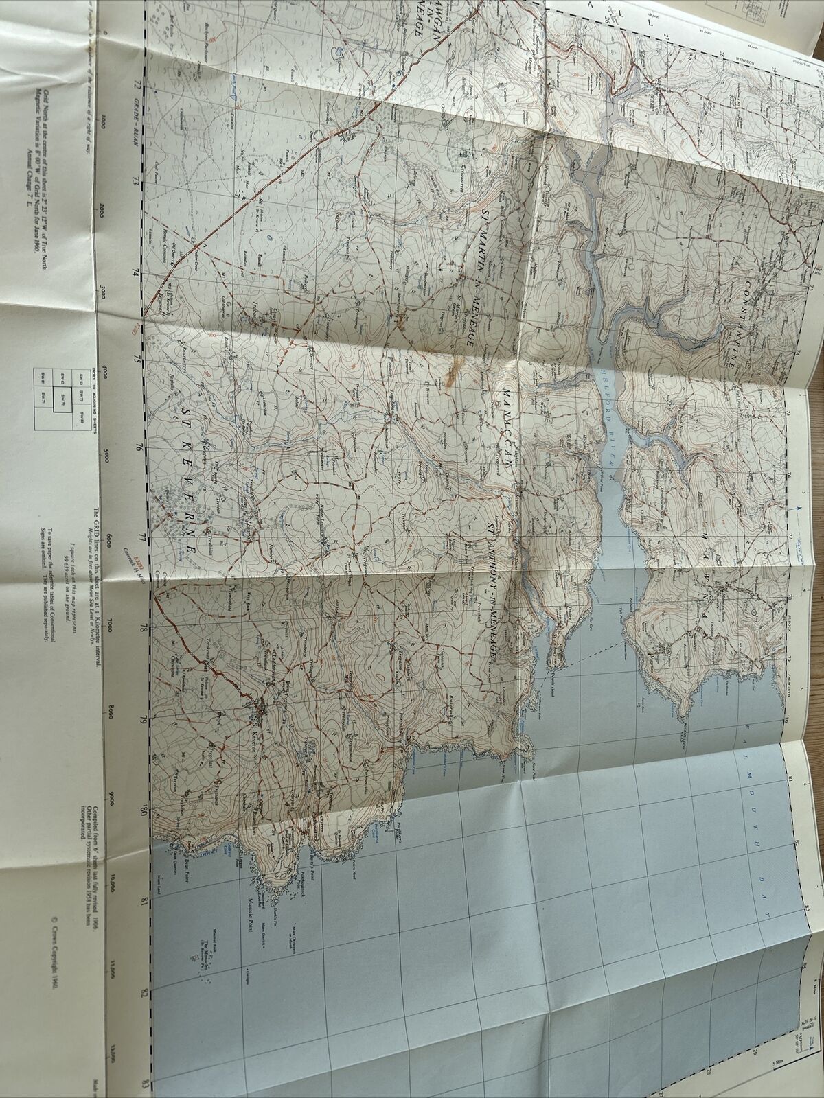 HELFORD RIVER Cornwall Ordnance Survey Sheet SW72  Two & Half Inch MAP 1960