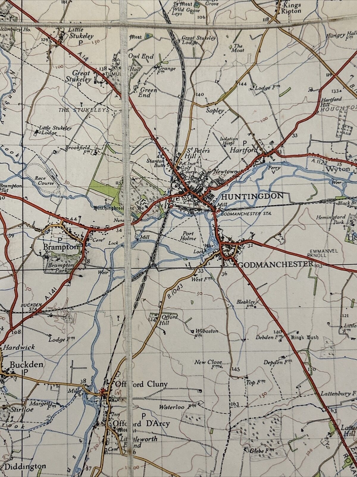 HUNTINGDON & PETERBOROUGH Ordnance Survey Cloth Sixth Series 1 in 1946 Sheet 134