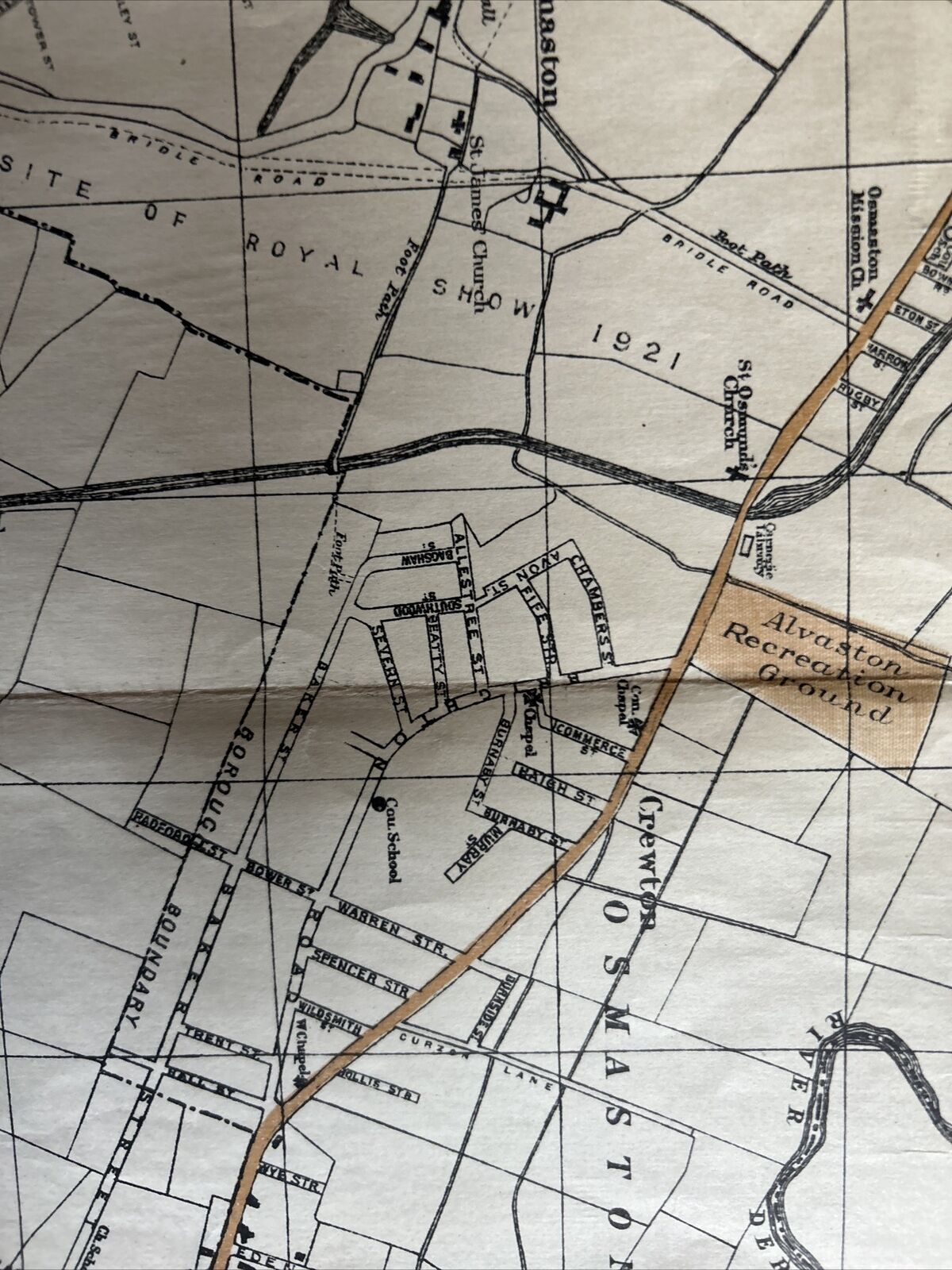 DERBY Map Of The County Borough - Bemrose 1921 Cloth Osmaston Chaddesden