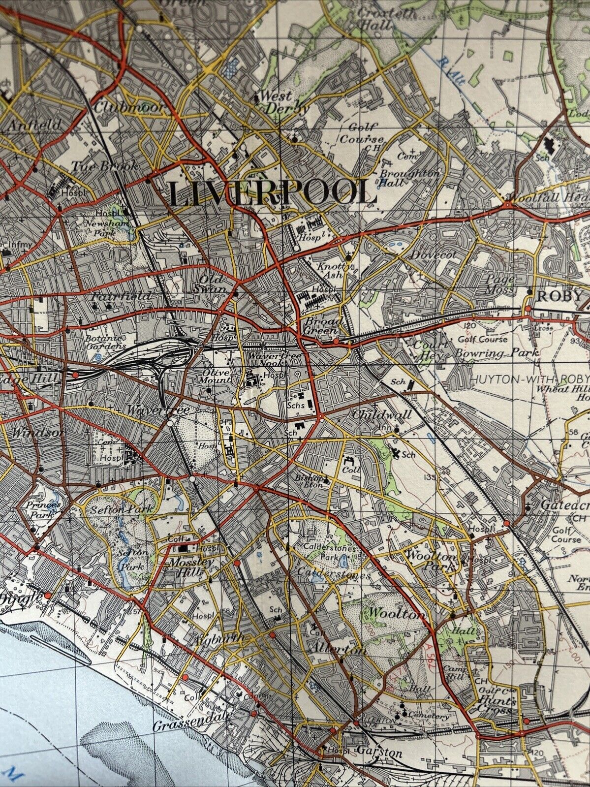 LIVERPOOL Ordnance Survey Cloth One Inch Map 1961 Seventh Series Sheet 100