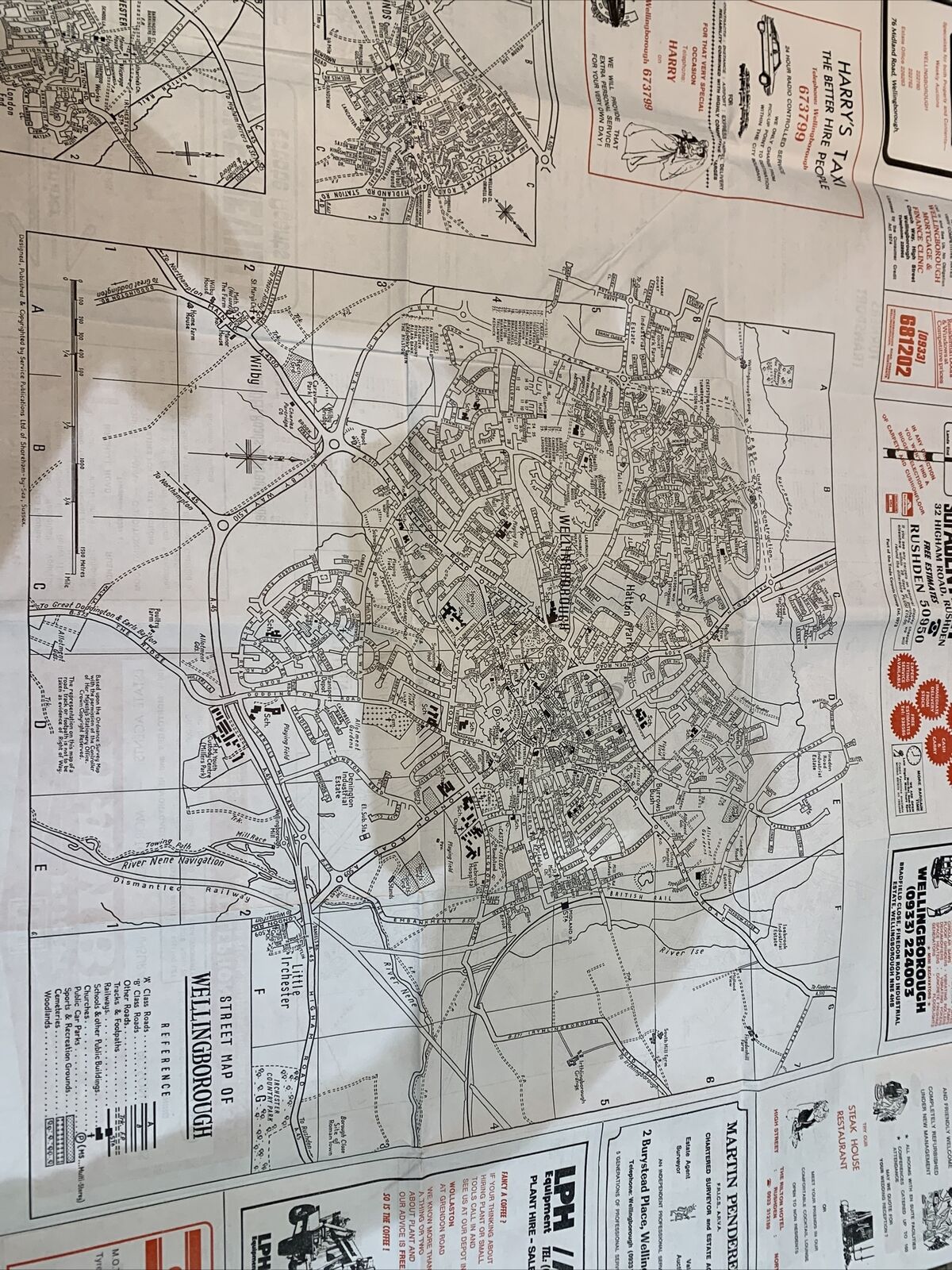 WELLINGBOROUGH & RUSHDEN Map - SP Maps  1970s ? Plan Map - Advertising