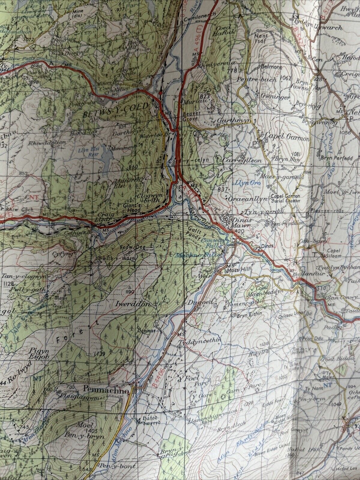 SNOWDON Ordnance Survey CLOTH Seventh Series Map One Inch 1962 Sheet 107 Pentir