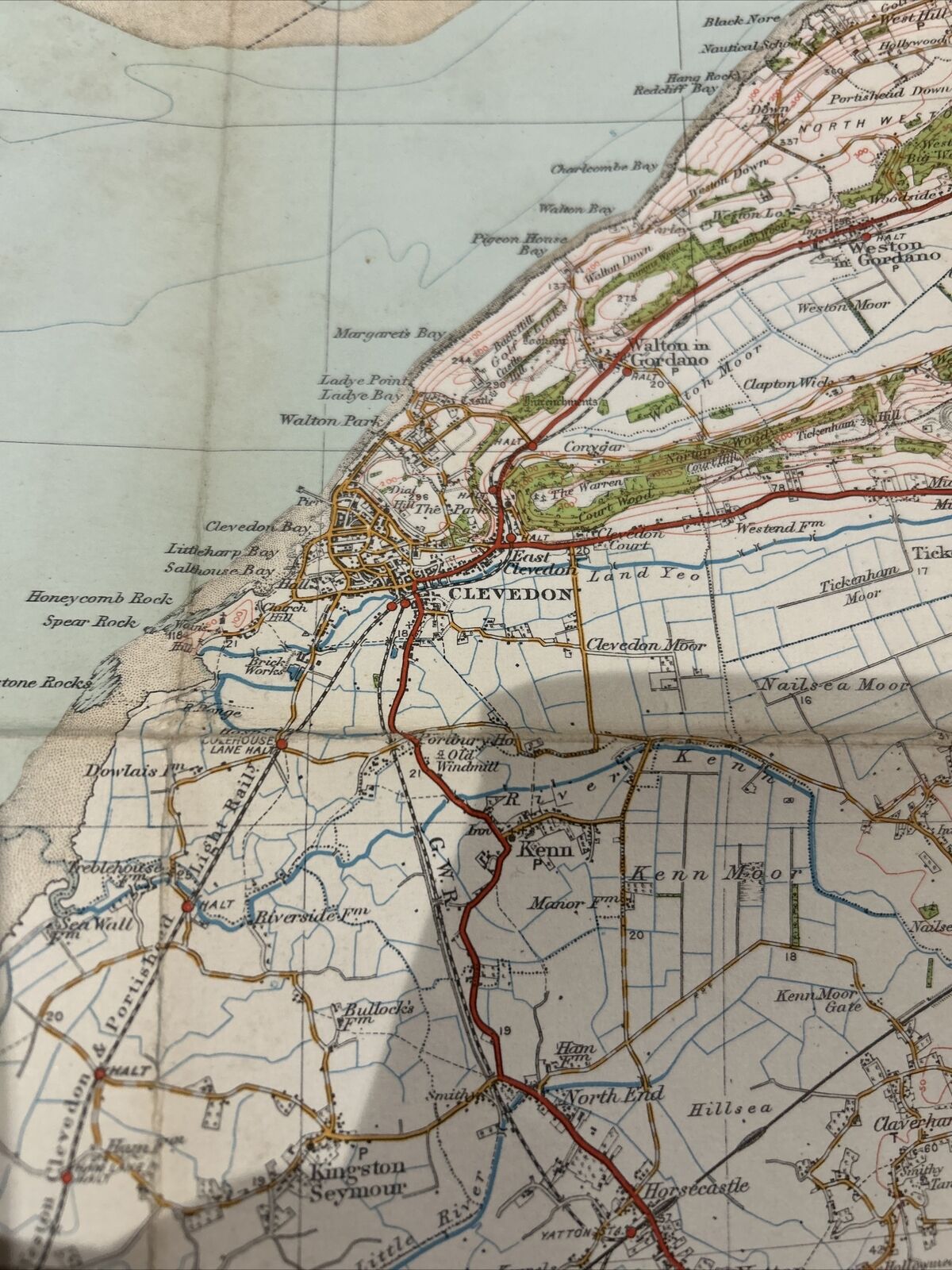 WESTON UPER MERE Cloth Ordnance Survey 1 Inch Map 1918 Clevedon Bridgewater