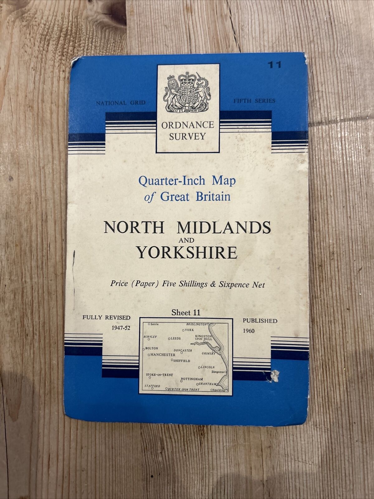 NORTH MIDLANDS & YORKSHIRE 1960 Paper Ordnance Survey Quarter Inch Map Sheet 11