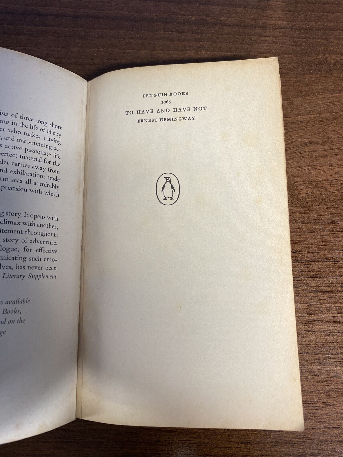 To Have and Have Not Penguin Paperback 1065 1957 Ernest Hemingway