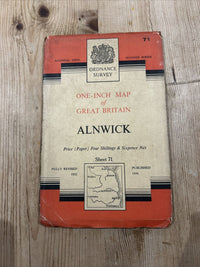 ALNWICK Ordnance Survey 7th Series Paper 1 Inch Map Sheet 71 1956 Farne Islands