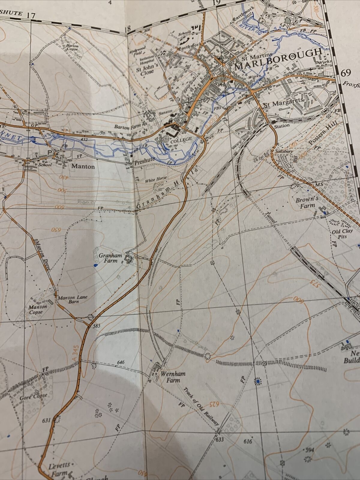 MARLBOROUGH Ordnance Survey 1:25000 First Series 1961 SU16 Wiltshire Powsey